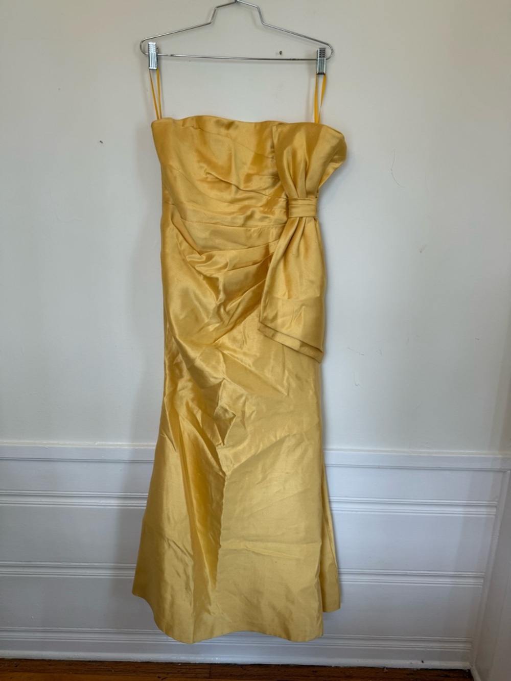 Luisa Beccaria Silk Strapless Gown Draped Bow Detail Yellow IT 44